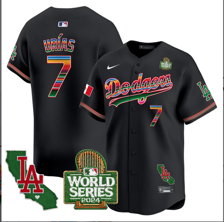 Men MLB Mexico Los Angeles Dodgers 7 Urias black 2024 World Series Champions Patch Jersey 2024110
